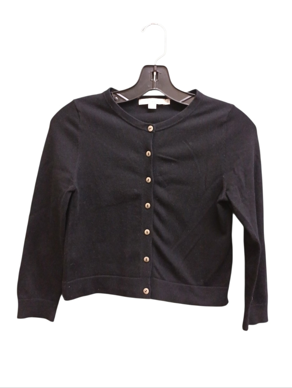 Boden Cropped Black Button-Front Crewneck Cardigan Extra Small